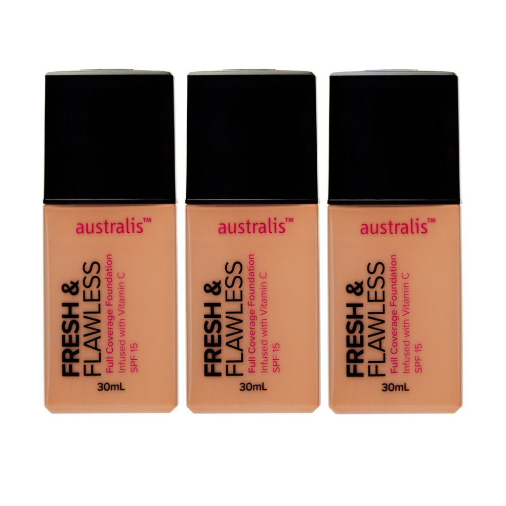 3x Australis Fresh & Flawless Full Coverage Foundation SPF 15 Warm Sand