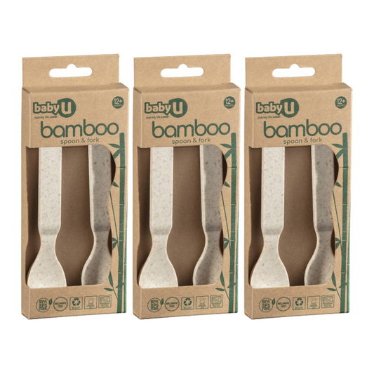 3x Baby U Bamboo Spoon and Fork Set