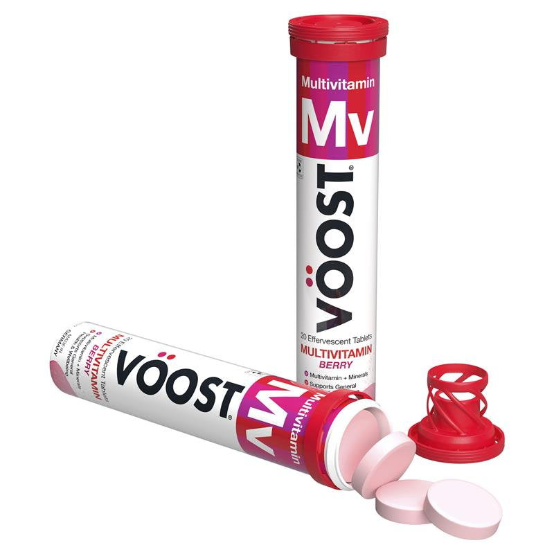 6x VOOST Multivitamin Berry Effervescent Tablets 20  - Makeup Warehouse Australia