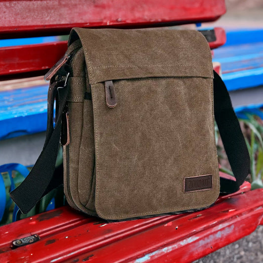 OSKA Men's Casual Canvas Shoulder Bag Coffee - Makeup Warehouse Australia