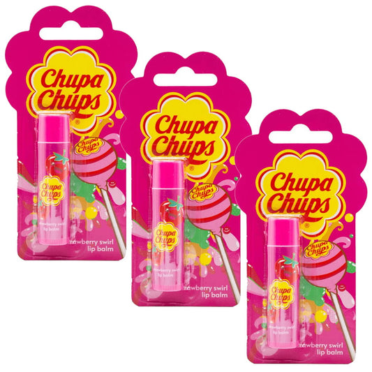 3x Chupa Chups Lip Balm Strawberry Swirl