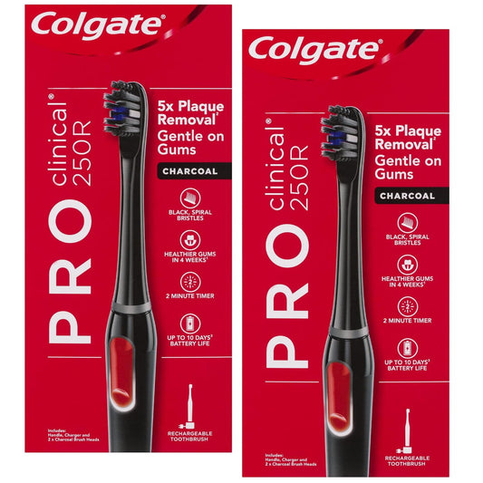 2x Colgate Pro Clinical 250R Charcoal Rechargeable Toothbrush