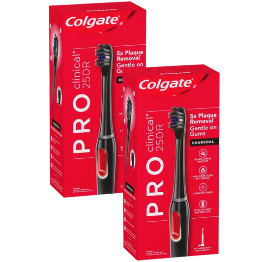 2x Colgate Pro Clinical 250R Charcoal Rechargeable Toothbrush