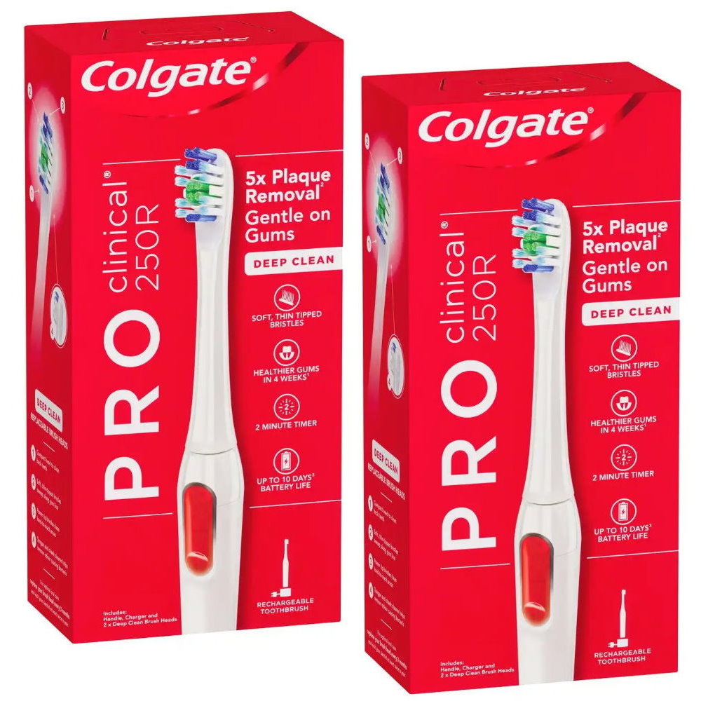 2x Colgate Pro Clinical 250R Deep Clean Rechargeable Toothbrush