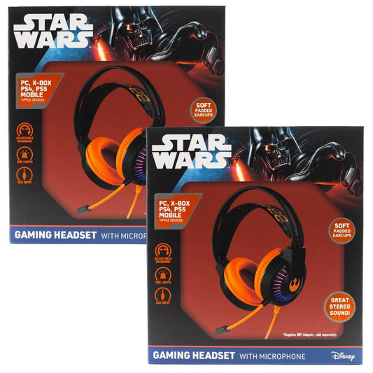 2x Disney Star Wars Gaming Headset with Microphone Black Orange