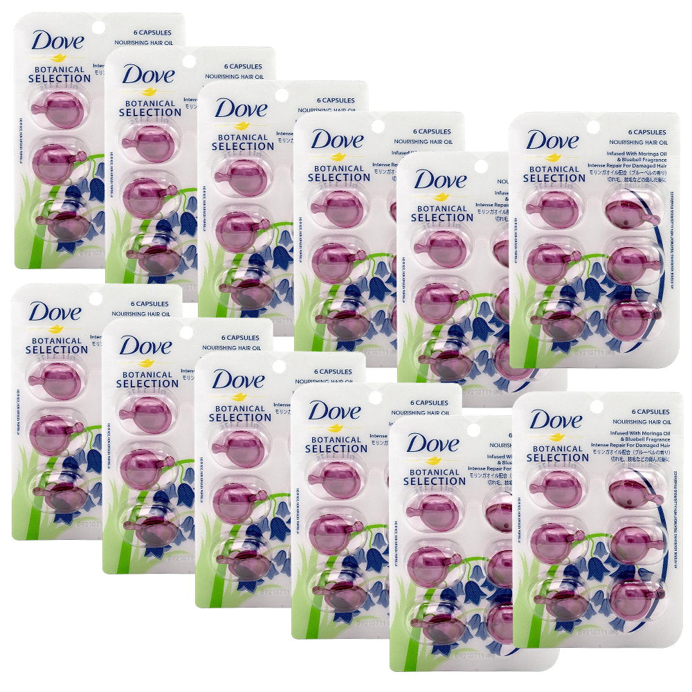 12x Dove Botanical Selection Nourishing Hair Oil Infused With Moringa Oil & Bluebell Fragrance 6 Capsules x 1ml