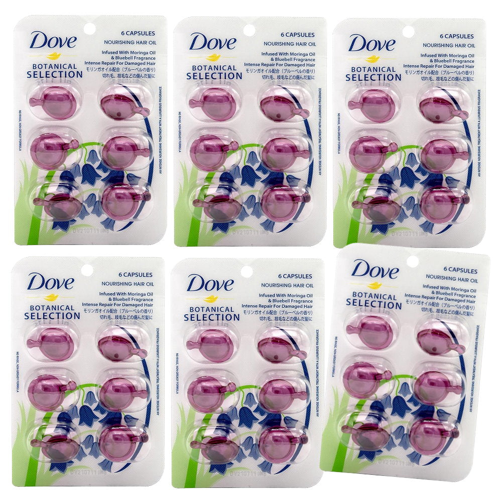 6x Dove Botanical Selection Nourishing Hair Oil Infused With Moringa Oil & Bluebell Fragrance 6 Capsules x 1ml