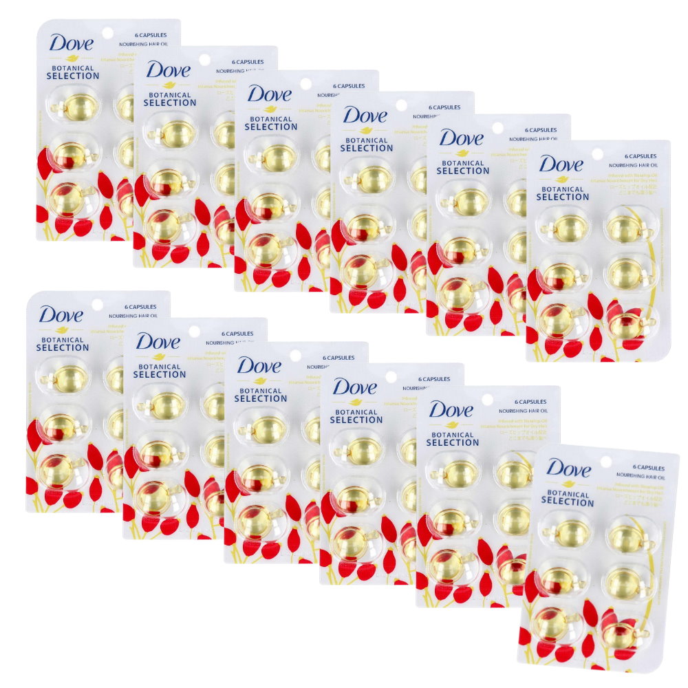 12x Dove Botanical Selection Nourishing Hair Oil Infused With Rosehip Oil 6 Capsules x 1ml