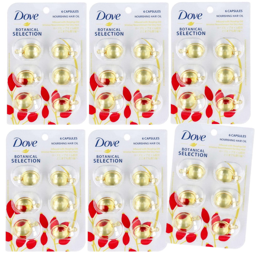 6x Dove Botanical Selection Nourishing Hair Oil Infused With Rosehip Oil 6 Capsules x 1ml