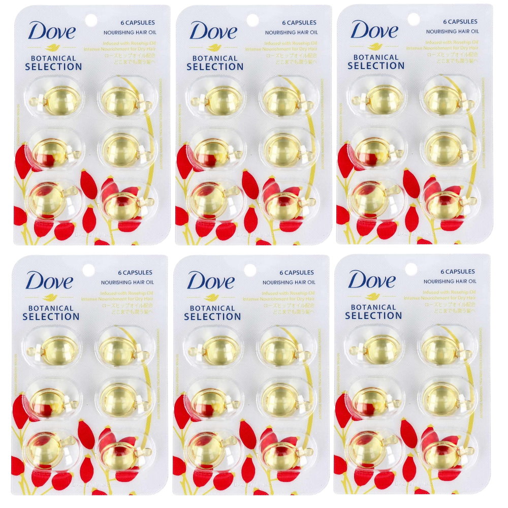 6x Dove Botanical Selection Nourishing Hair Oil Infused With Rosehip Oil 6 Capsules x 1ml