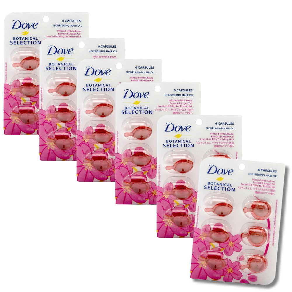 6x Dove Botanical Selection Nourishing Hair Oil Infused With Sakura Extract & Argan Oil 6 Capsules x 1ml