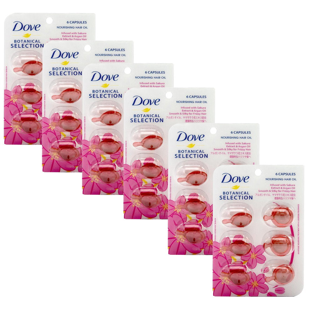 6x Dove Botanical Selection Nourishing Hair Oil Infused With Sakura Extract & Argan Oil 6 Capsules x 1ml