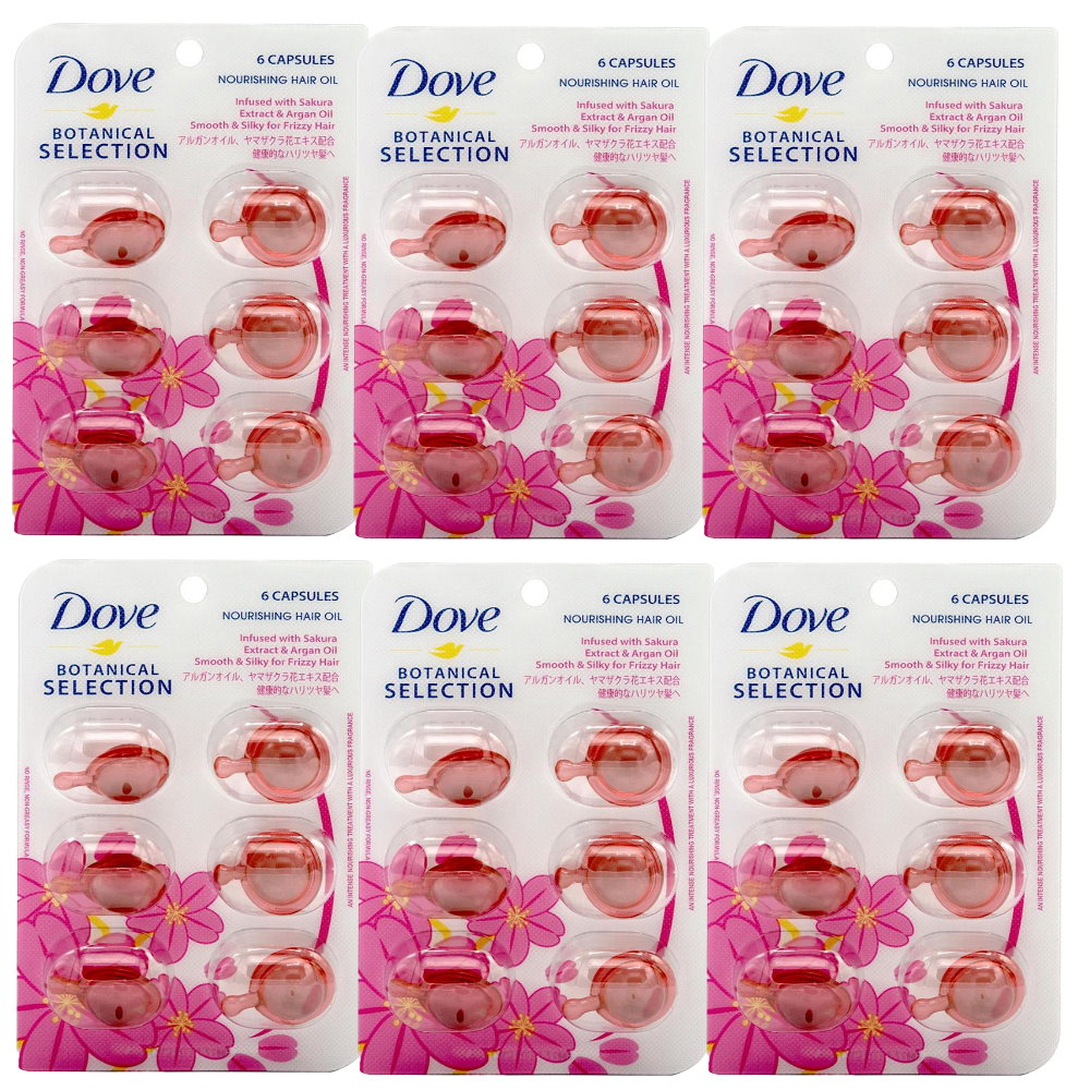 6x Dove Botanical Selection Nourishing Hair Oil Infused With Sakura Extract & Argan Oil 6 Capsules x 1ml