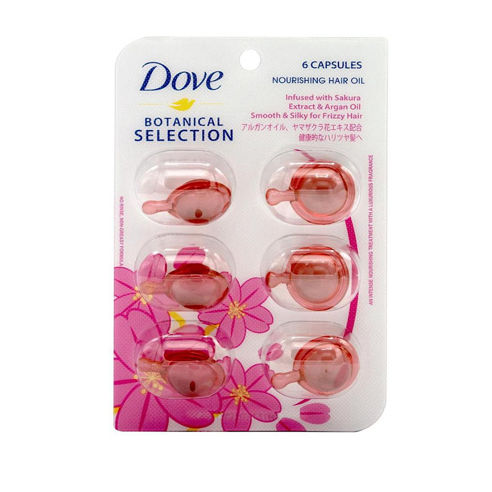 6x Dove Botanical Selection Nourishing Hair Oil Infused With Sakura Extract & Argan Oil 6 Capsules x 1ml