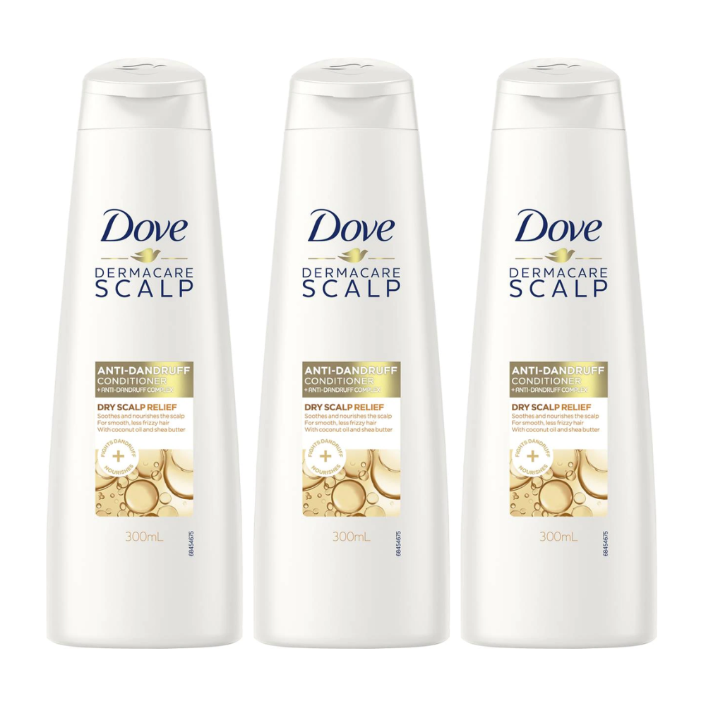 3x Dove Dermacare Scalp Anti Dandruff Conditioner Dry Scalp Relief 300ml