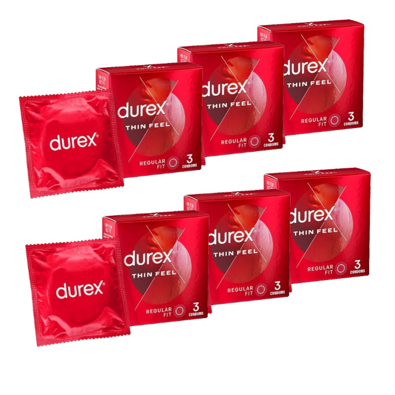 12x Durex Thin Feel Regular Fit Lubricated Condoms Pack of 3