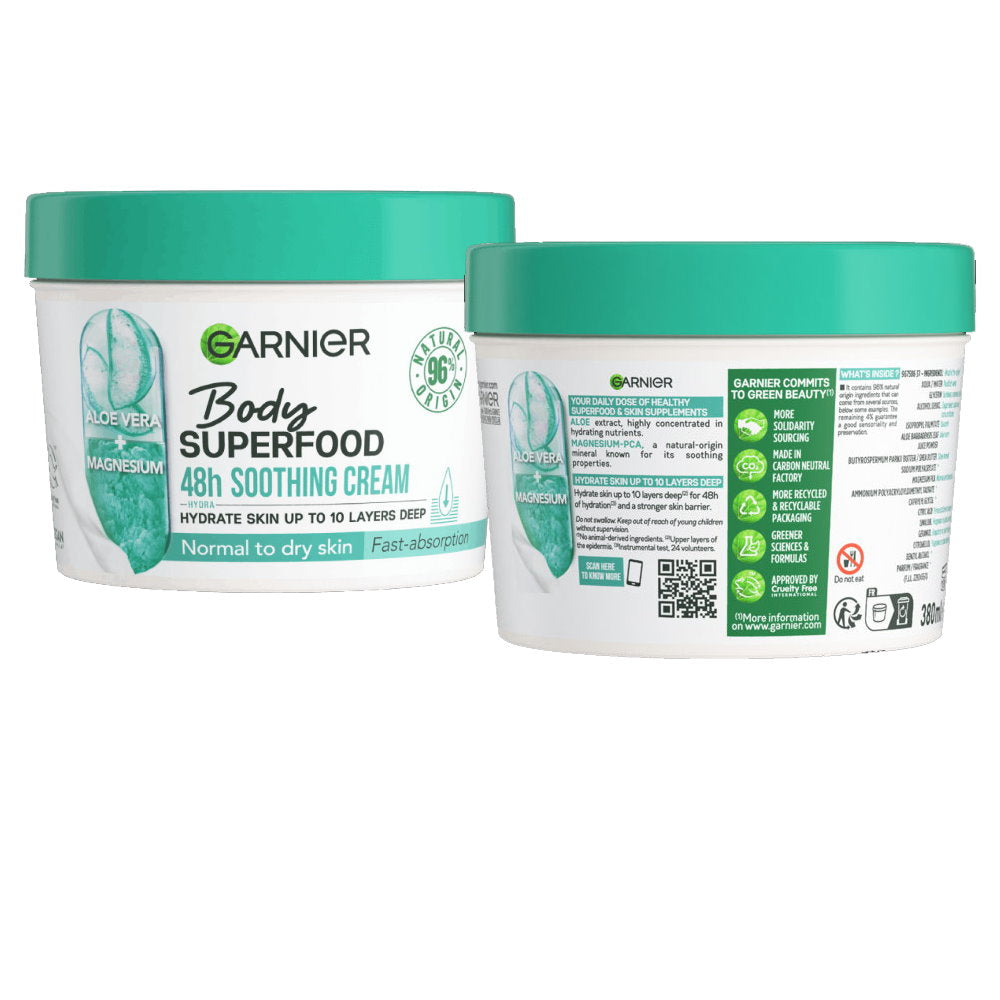 12x Garnier Body Superfood Aloe Vera & Magnesium Body Cream 380ml