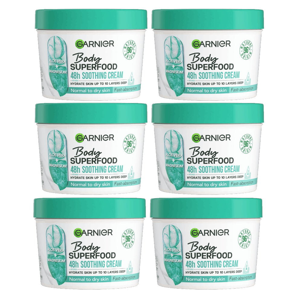 6x Garnier Body Superfood Aloe Vera & Magnesium Body Cream 380ml