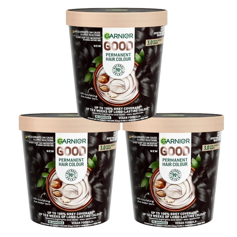 3x Garnier Good Permanent Hair Colour 3.0 Dark Chocolate Brown