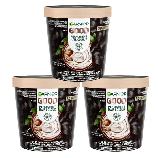 3x Garnier Good Permanent Hair Colour 3.0 Dark Chocolate Brown