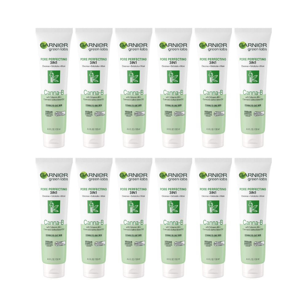 12x Garnier Green Labs Pore Perfecting 3 in 1 Cleanse Exfoliate Mask Canna B 130ml