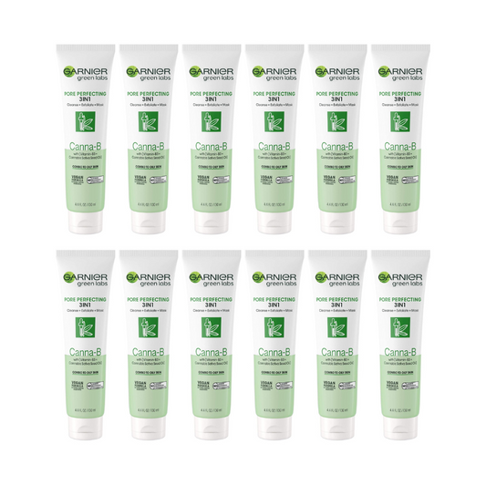 12x Garnier Green Labs Pore Perfecting 3 in 1 Cleanse Exfoliate Mask Canna B 130ml