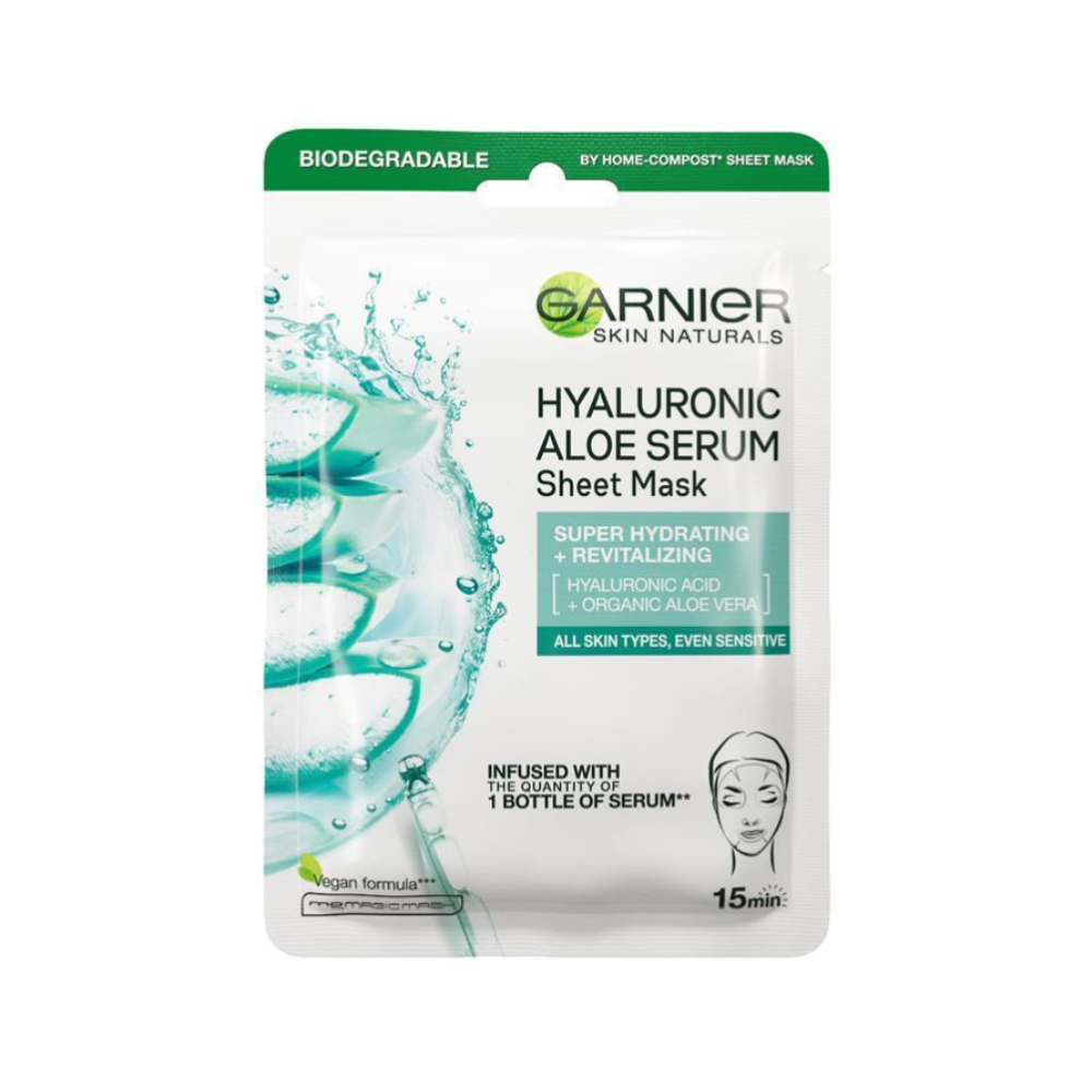 20x Garnier Hydra Bomb Hyaluronic Aloe Vera Serum Sheet Mask 1 x 28g