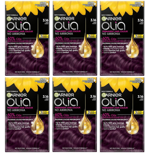 6x Garnier Olia Permanent Hair Colour 3.16 Deep Violet