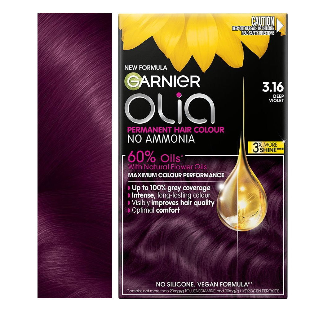 3x Garnier Olia Permanent Hair Colour 3.16 Deep Violet