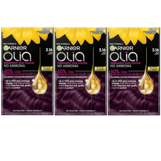 3x Garnier Olia Permanent Hair Colour 3.16 Deep Violet