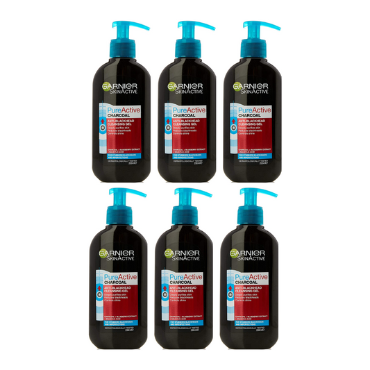 On Sale 6pk Garnier Pure Active Charcoal Anti Blackhead Cleansing Gel 200ml - Makeup Warehouse