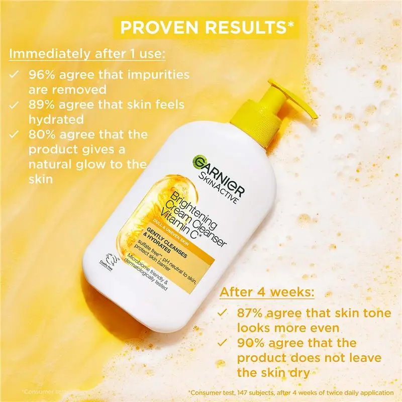 3x Garnier Brightening Vitamin C Cream Cleanser 250ml