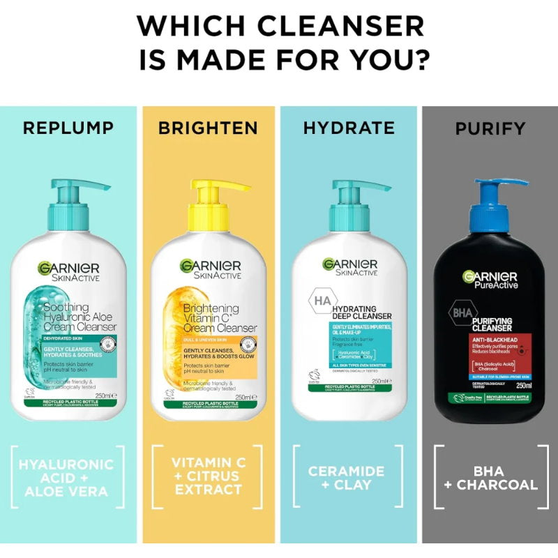 3x Garnier Brightening Vitamin C Cream Cleanser 250ml