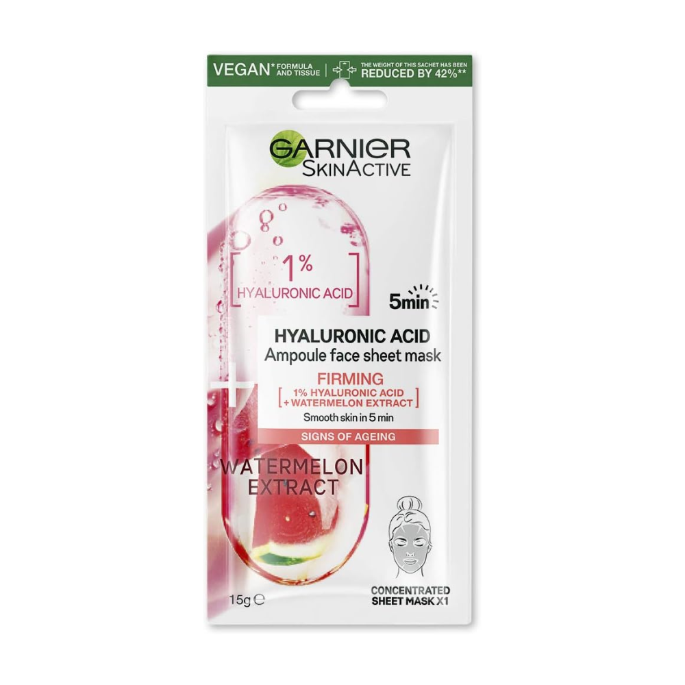 5x Garnier Skin Active Hyaluronic Acid Ampoule Face Sheet Mask Watermelon Extract 15g