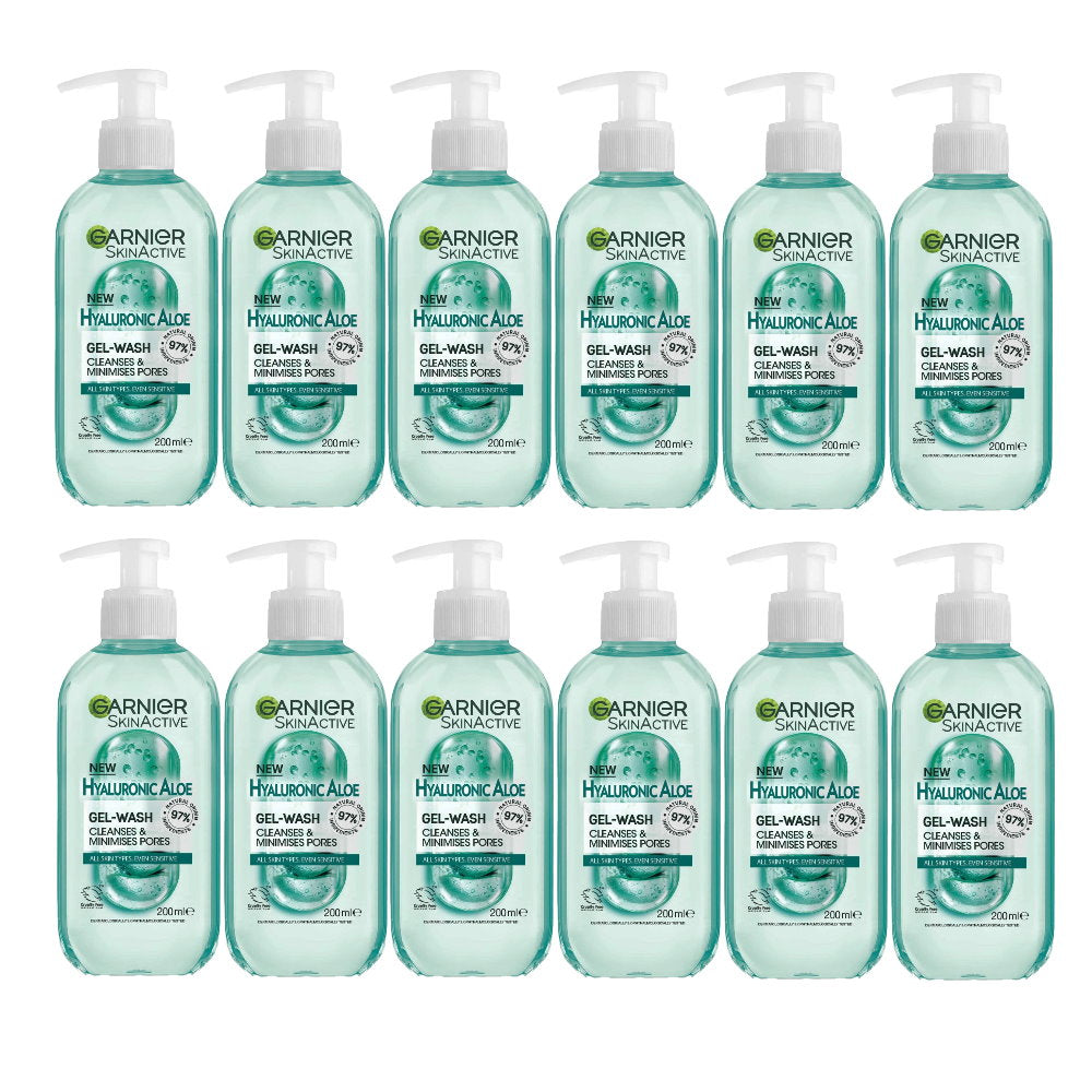 12x Garnier Skin Active Hyaluronic Aloe Gel Cleanser 200ml