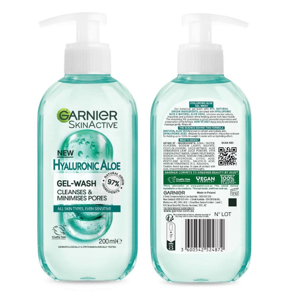 12x Garnier Skin Active Hyaluronic Aloe Gel Cleanser 200ml