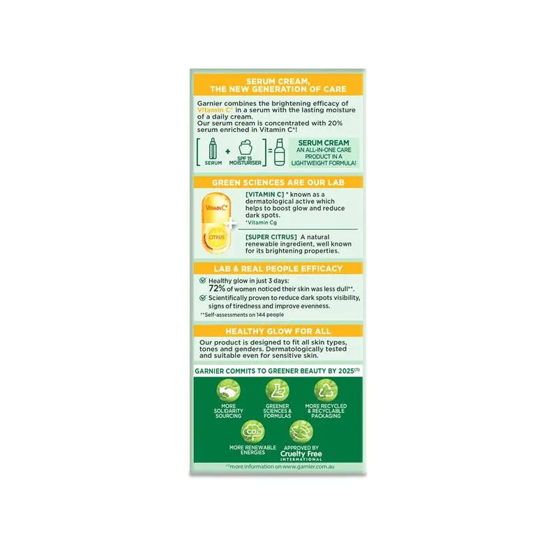 3x Garnier Skin Active Vitamin C 2 in 1 Brightening Serum Cream SPF15 50ml