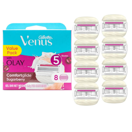 4x Gillette Venus Pk8 5 Blade Comfortglide Sugarberry With Olay