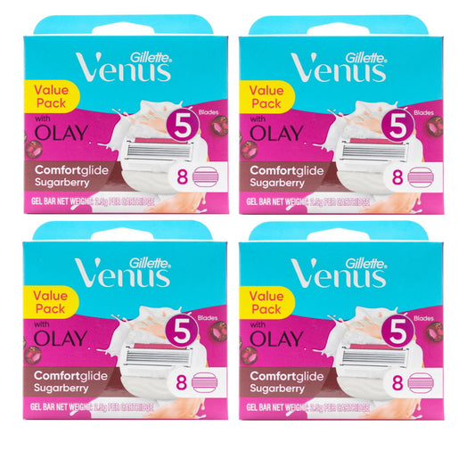 4x Gillette Venus Pk8 5 Blade Comfortglide Sugarberry With Olay