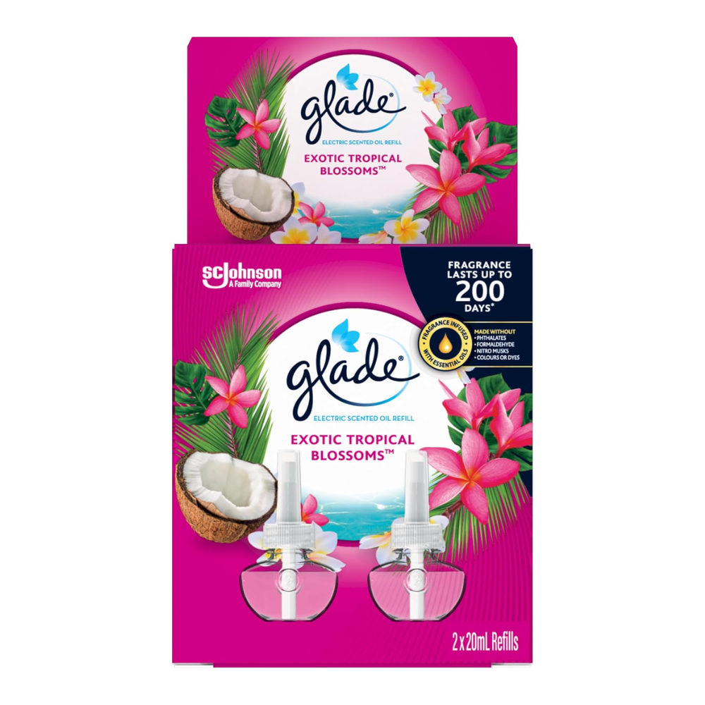 4x Glade Aromatherapy Electric Scented Oil Refill Exotic Tropical Blossoms 2pk 20ml