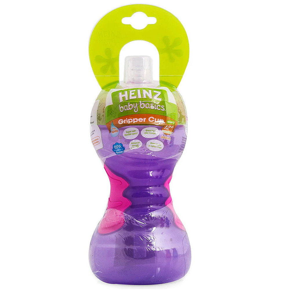 Heinz Baby Basics Gripper Straw Cup Pink and purple 12m+ 440ml - Makeup Warehouse Australia