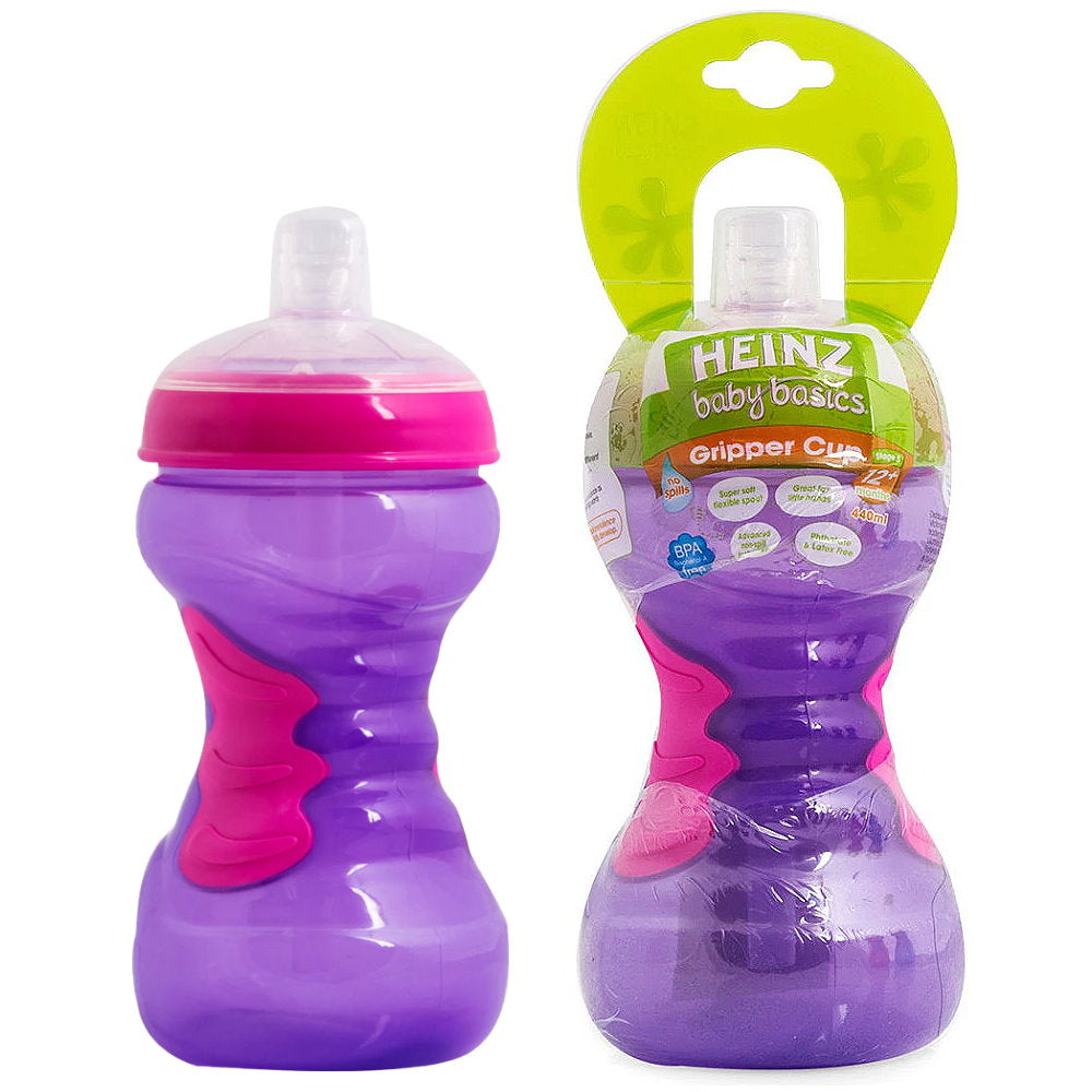 Heinz Baby Basics Gripper Straw Cup Pink and purple 12m+ 440ml - Makeup Warehouse Australia