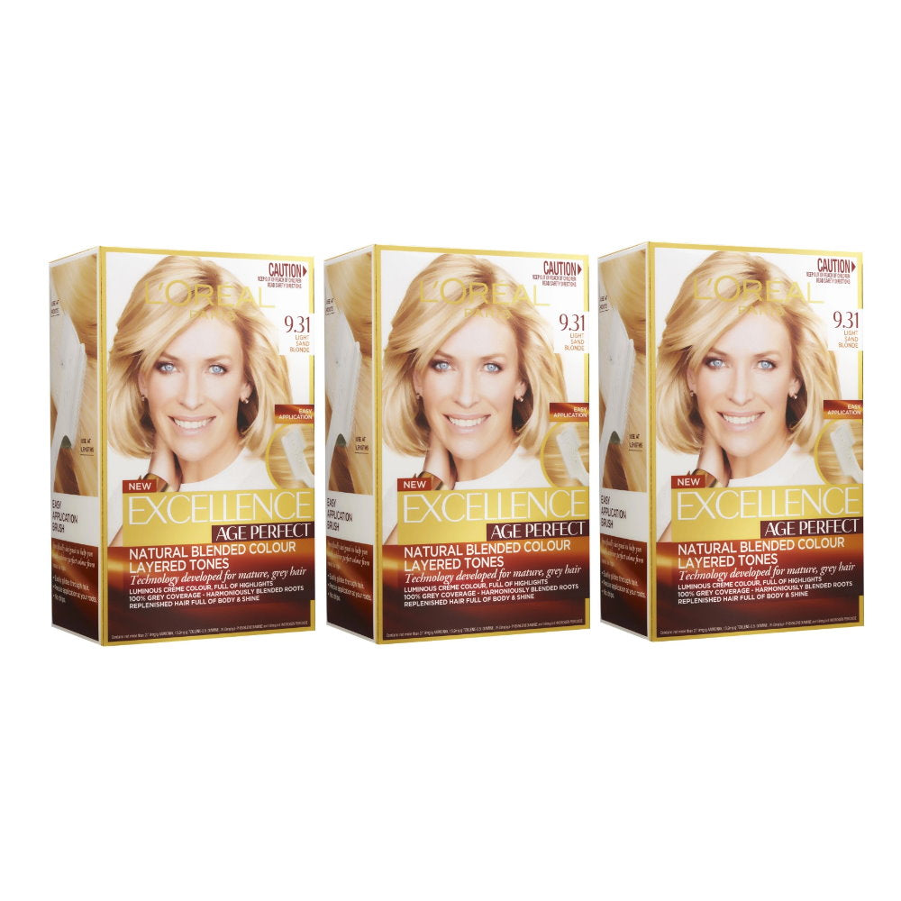 3x LOreal Excellence Age Perfect Permanent Hair Colour - 9.31 Light Sand Blonde