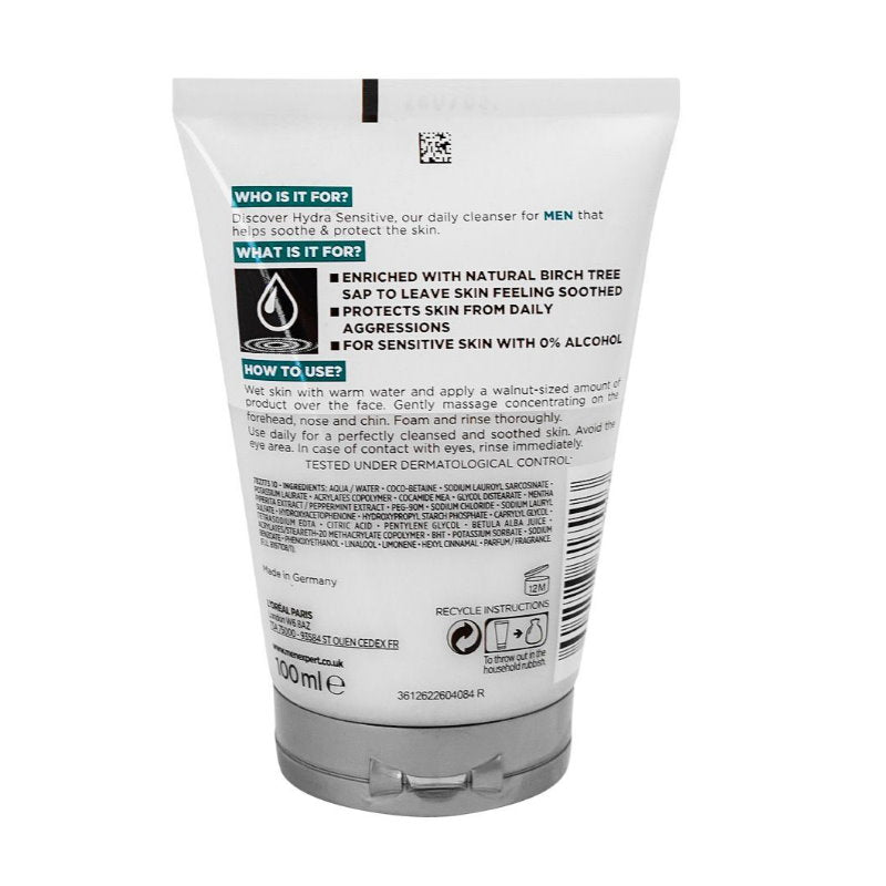 6x L'Oreal Paris Men Expert Hydra Sensitive Soothing Face Wash For Men 100ml