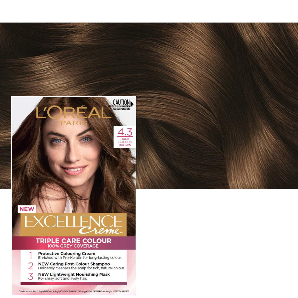 24x L'Oreal Paris Excellence Creme Permanent Hair Colour 4.3 Dark Golden Brown