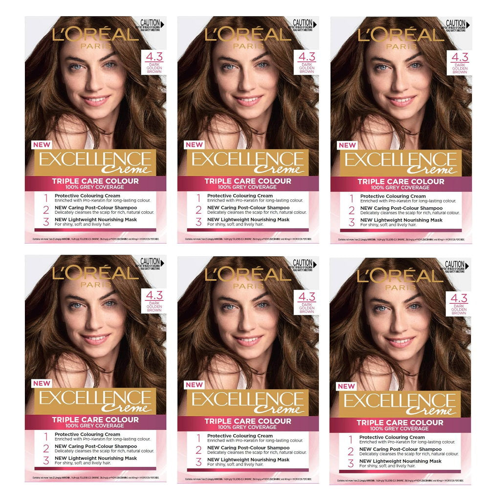 24x L'Oreal Paris Excellence Creme Permanent Hair Colour 4.3 Dark Golden Brown