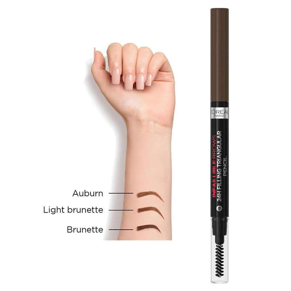 3pk SET LOreal Eyebrow Definer 105 Brunette, Triangular Eyebrow Pencil 3.0 and Panorama Mascara Dark Brown