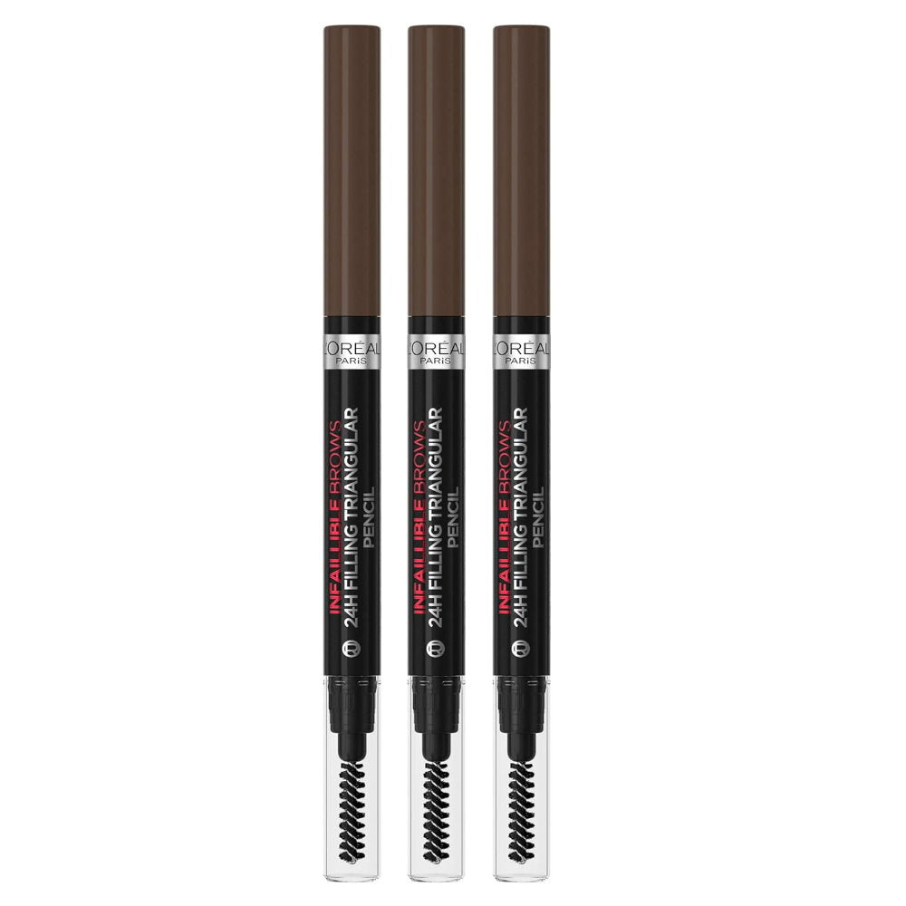 3x LOreal Paris Infallible Brows 24 Hour Filling Triangular Eyebrow Pencil 3.0 Brunette