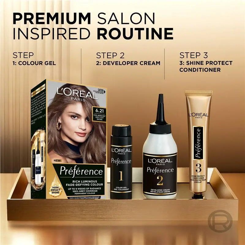3x L'Oreal Paris Preference Permanent Hair Colour 6.21 Zurich Cool Iridescent Light Brown