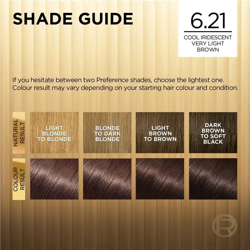 3x L'Oreal Paris Preference Permanent Hair Colour 6.21 Zurich Cool Iridescent Light Brown